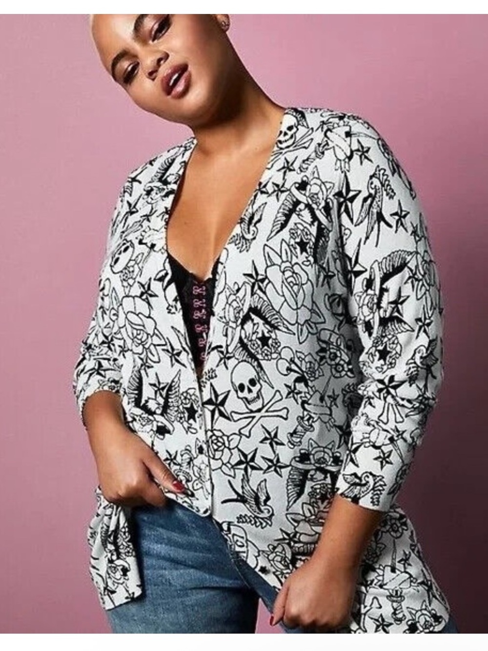 Betsey Johnson Torrid Printed Skulls Lightweight Cardigan Womens Plus Size 5X